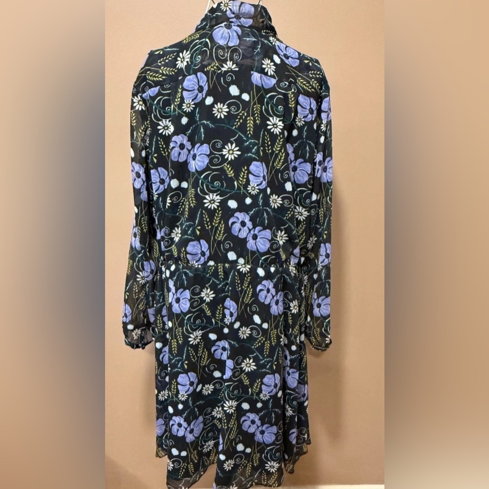 Banana Republic Floral Chiffon Midi Dress Long Sleeve Lined Black Blue XL - Picture 4 of 7